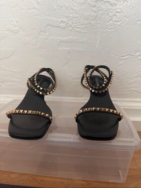 Jeffrey Campbell Black Ankle-Strap Sandals with Gold Studs